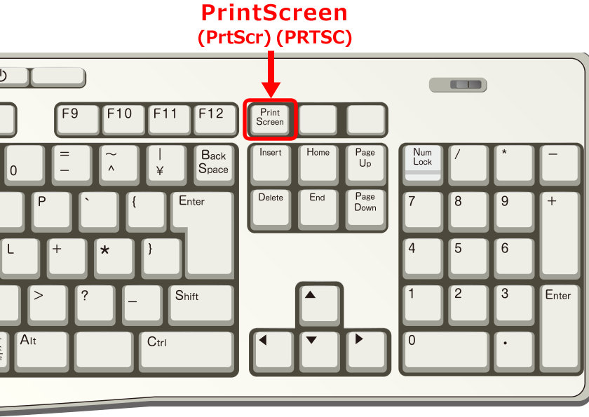 スクリーンショットは「PrintScreen」のキーを押す
