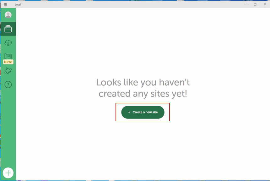 表示されている「Create a new site」ボタンをクリックします