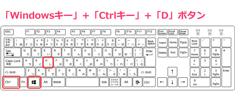 「Windowsキー」+「Ctrlキー」+「D」ボタン　を押すことで仮想デスクトップを増やすことができます