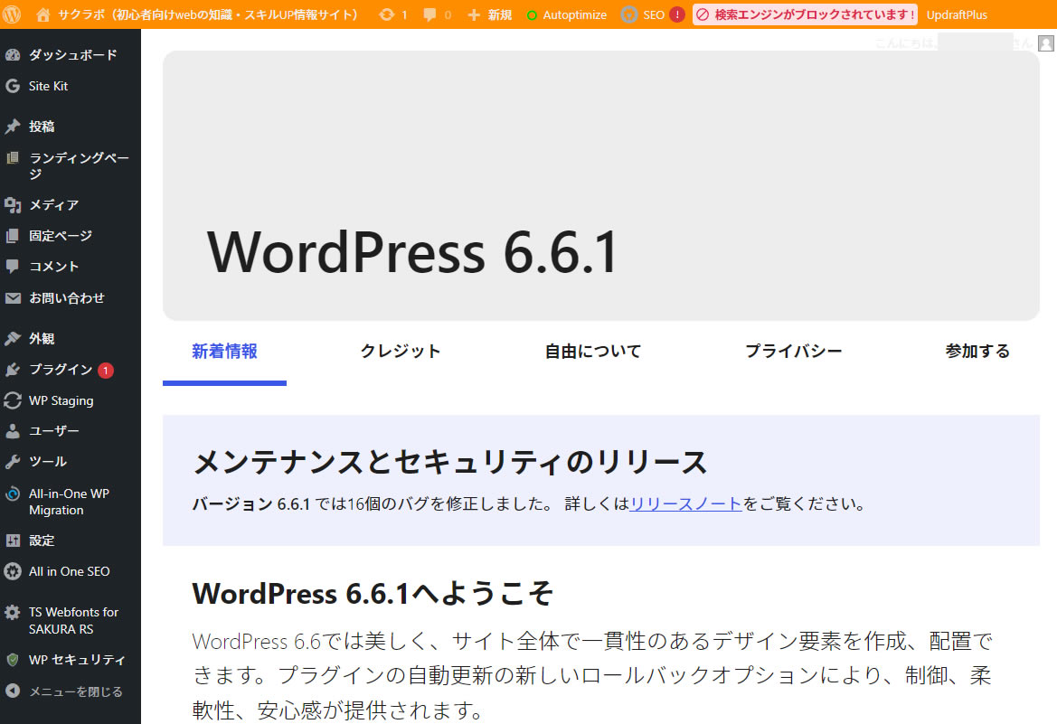 通常のアップデート作業と同じで問題なく新しいバージョン6.6.1にアップデートできました！