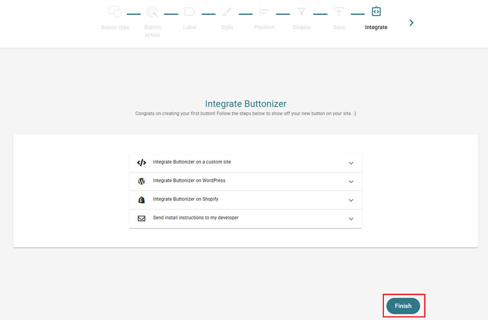 作成した追従型のボタンを保存します。右下の「Finish」をクリックします。